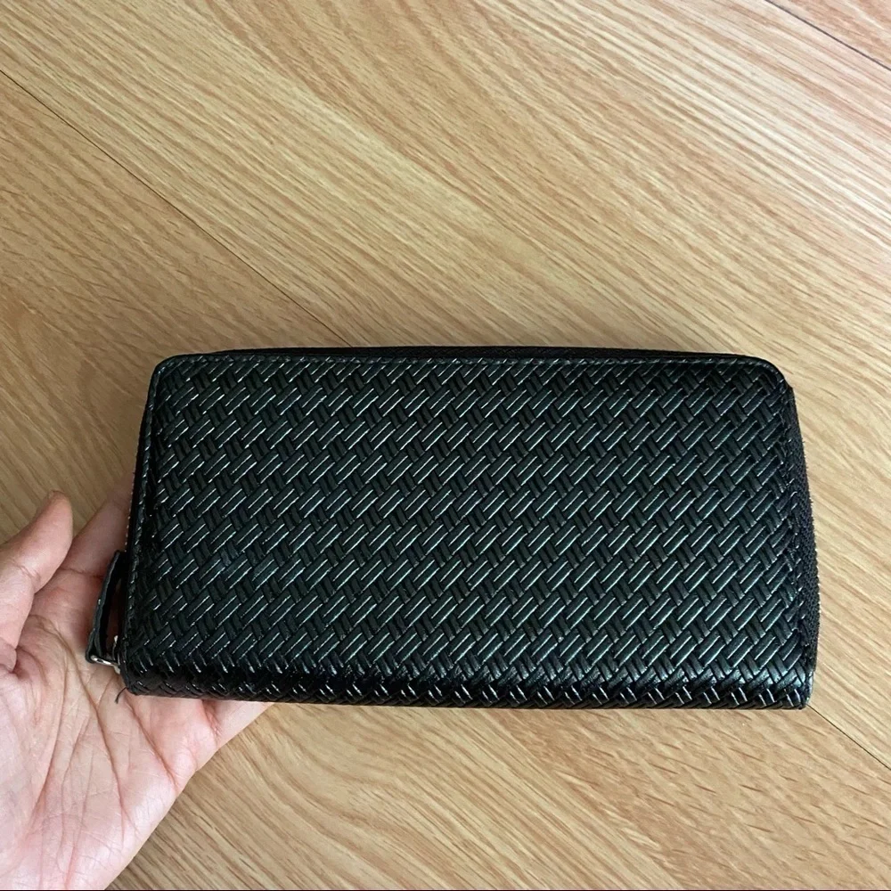 Black Faux Leather Zipper Continental Wallet